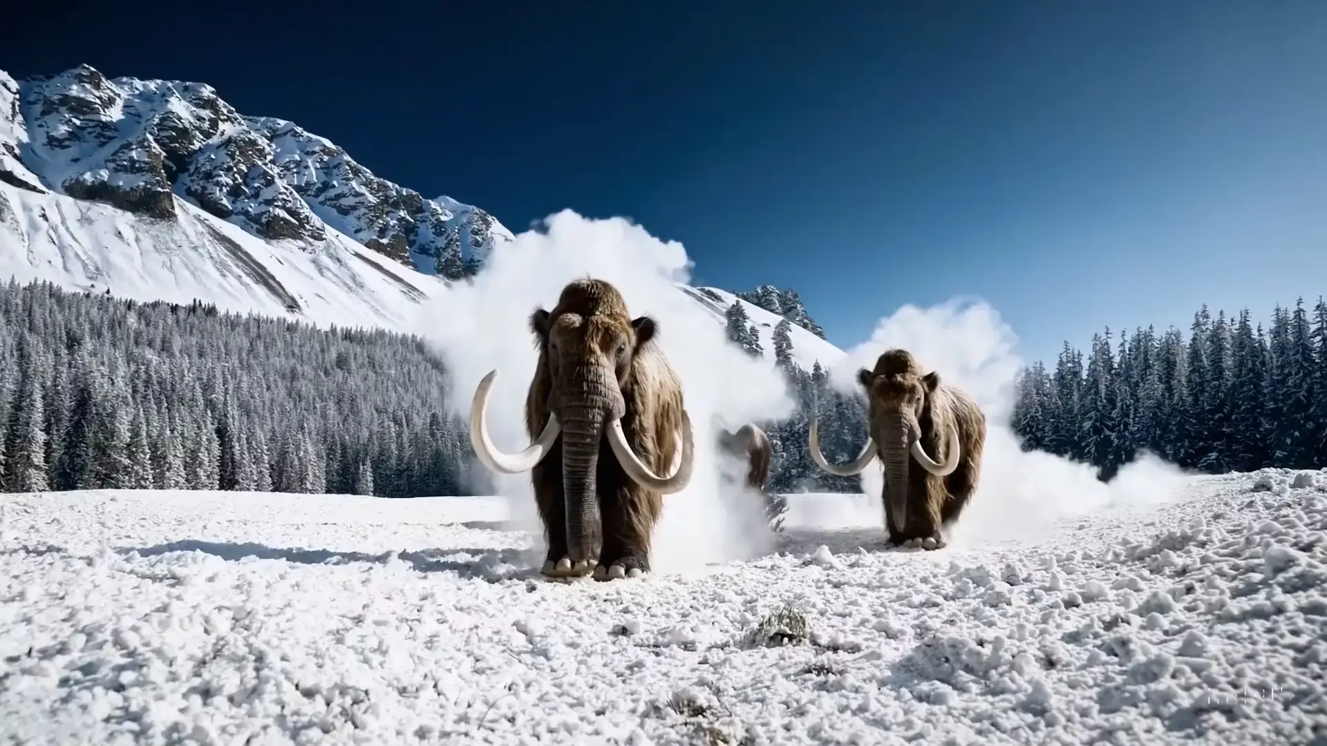 Wooly Mamoths walking the arctic