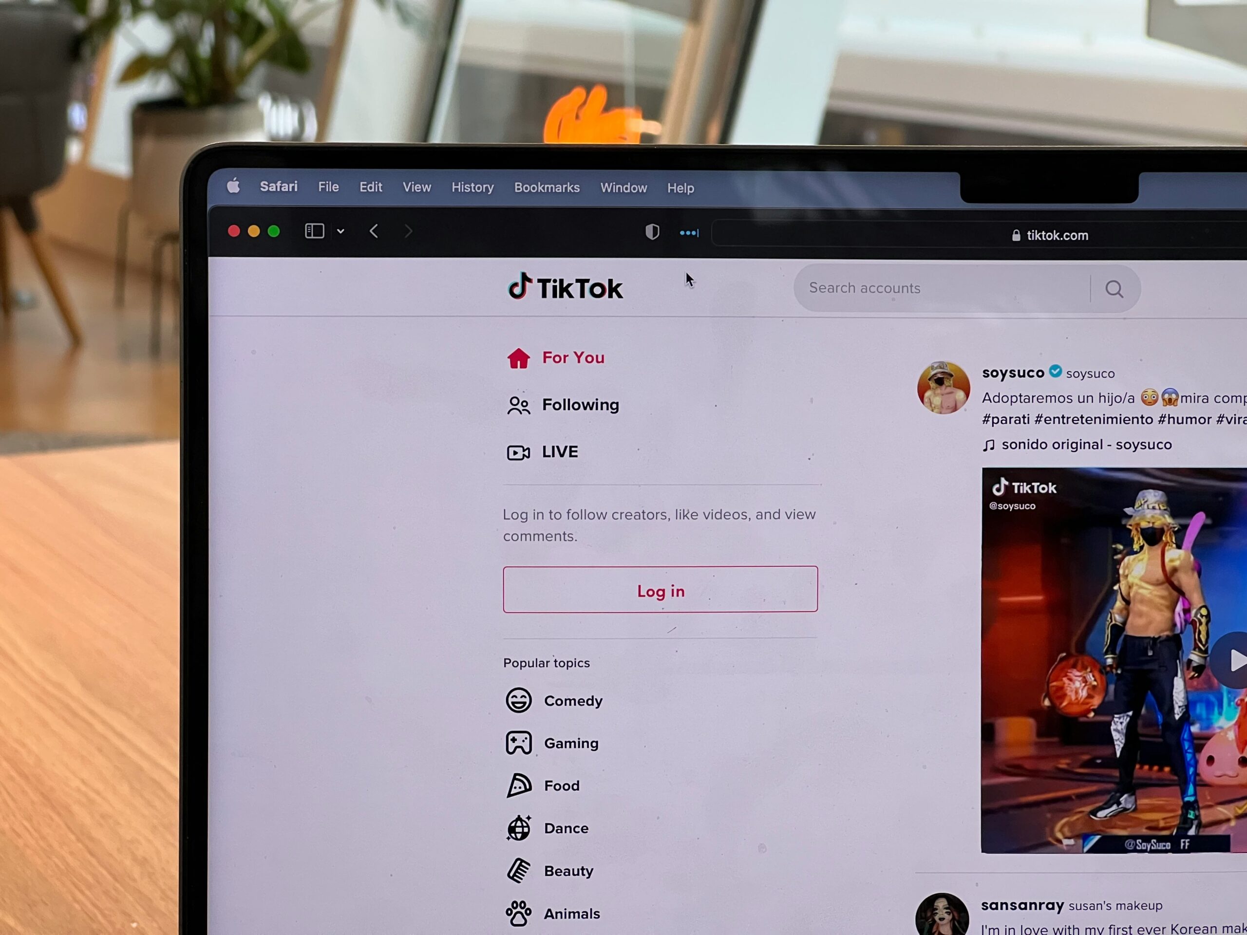 Photo of TikTok Web Version open on a Laptop