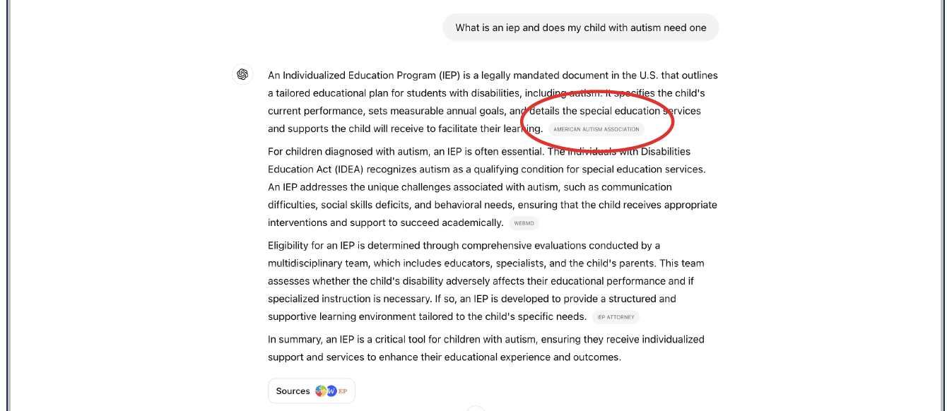 Screenshot shows ChatGPT referencing this information from the American Austin Association website