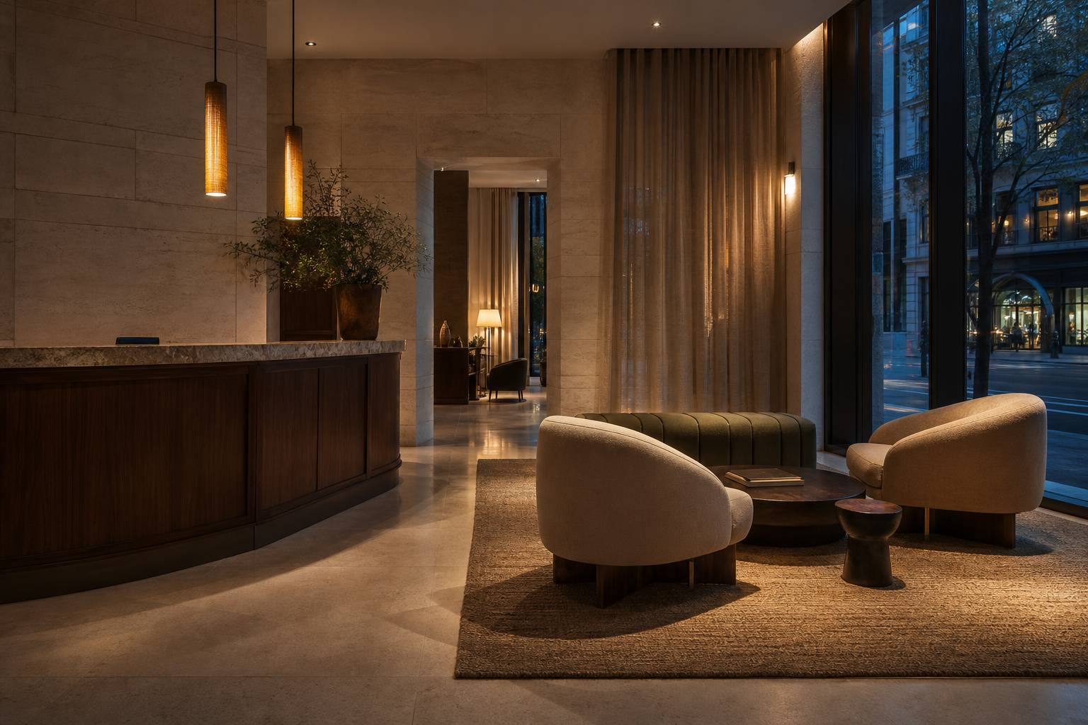 Design-led boutique hotel lobby illustrating a hotel marketing strategy