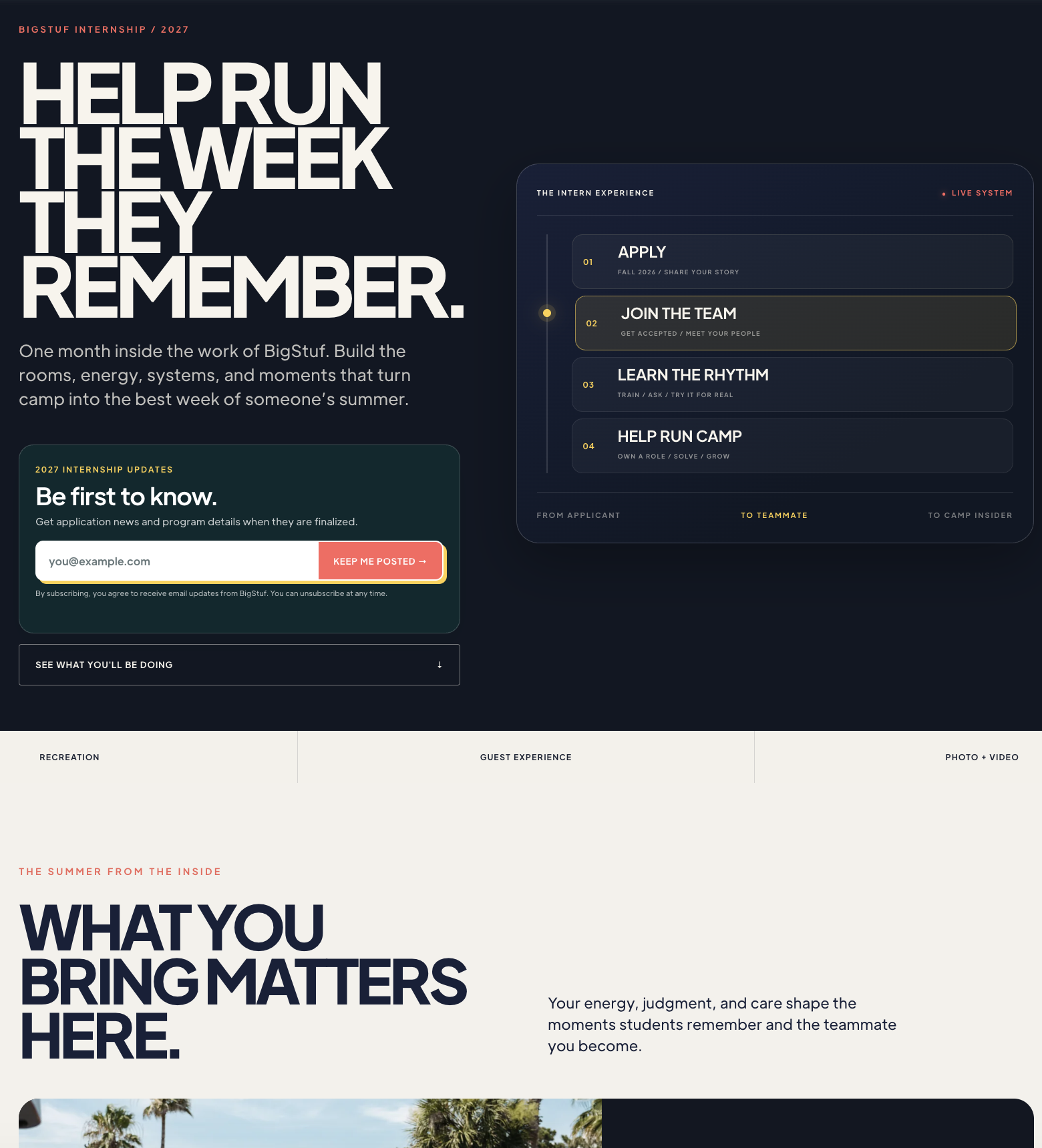 Extended view of the refreshed BigStuf internship page