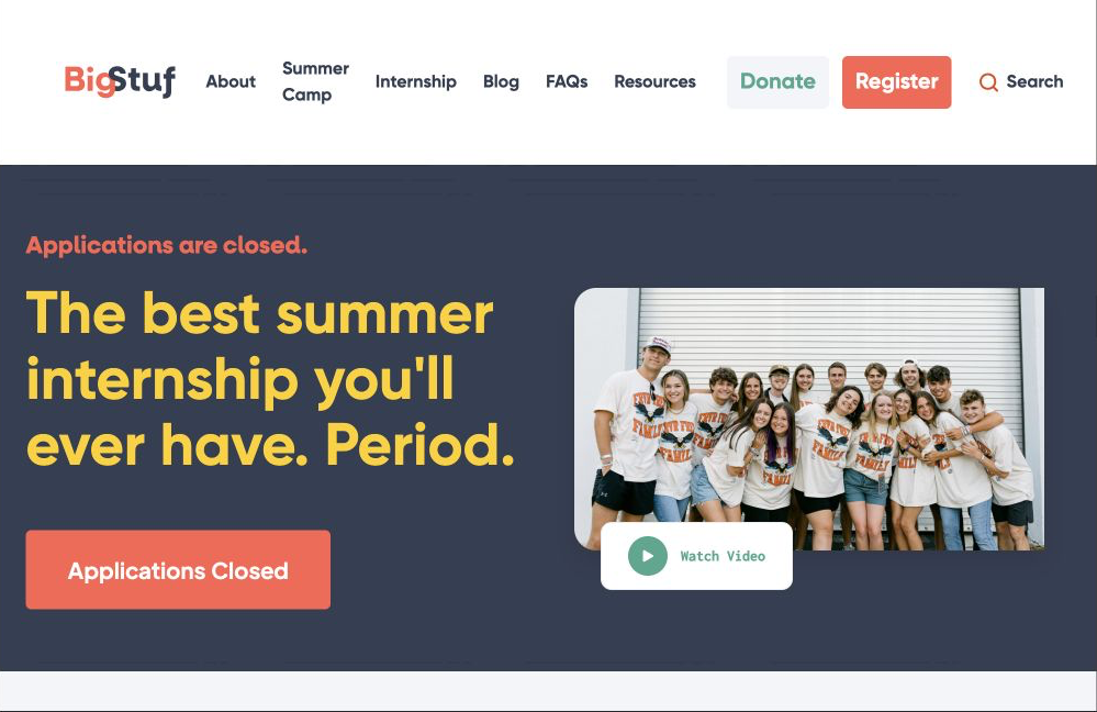 Reconstructed view of the earlier BigStuf internship page