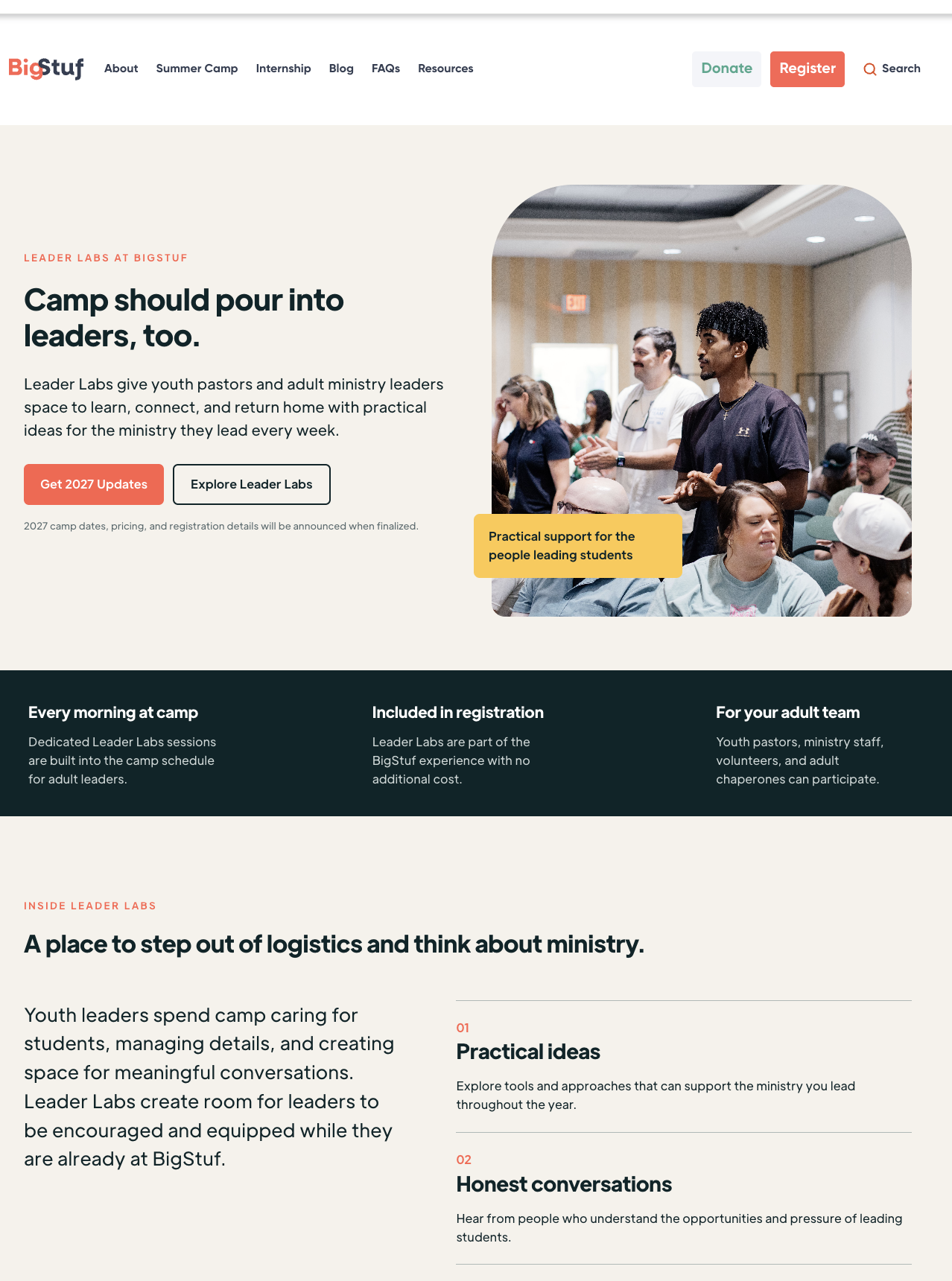 Extended view of the refreshed BigStuf Leader Labs page