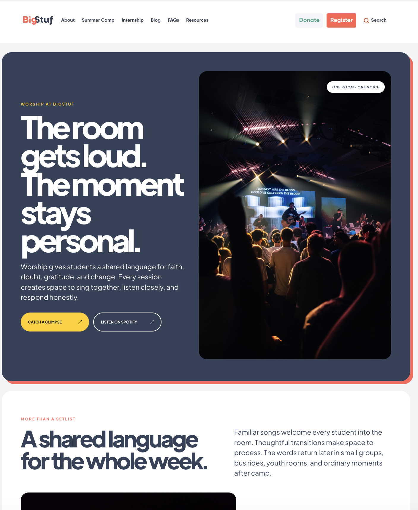 Extended view of the refreshed BigStuf worship page